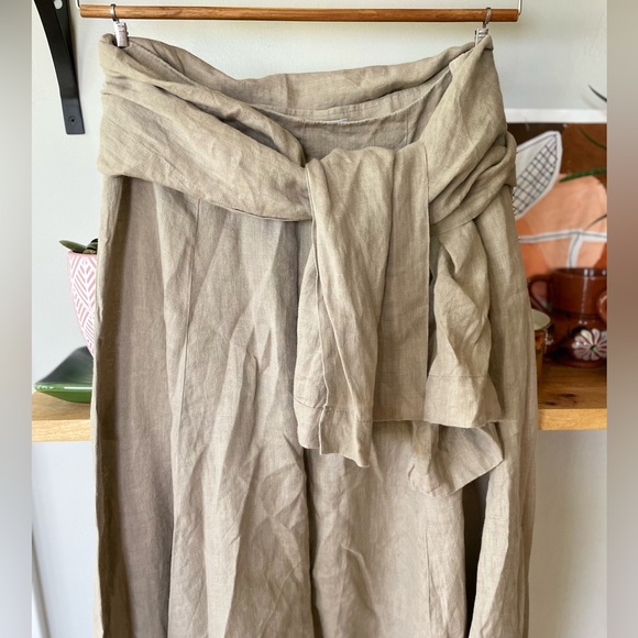 Sarah Pacini Oatmeal Beige Linen Harem Wide Leg Designer Pants with Sash Belt M - Picture 9 of 12